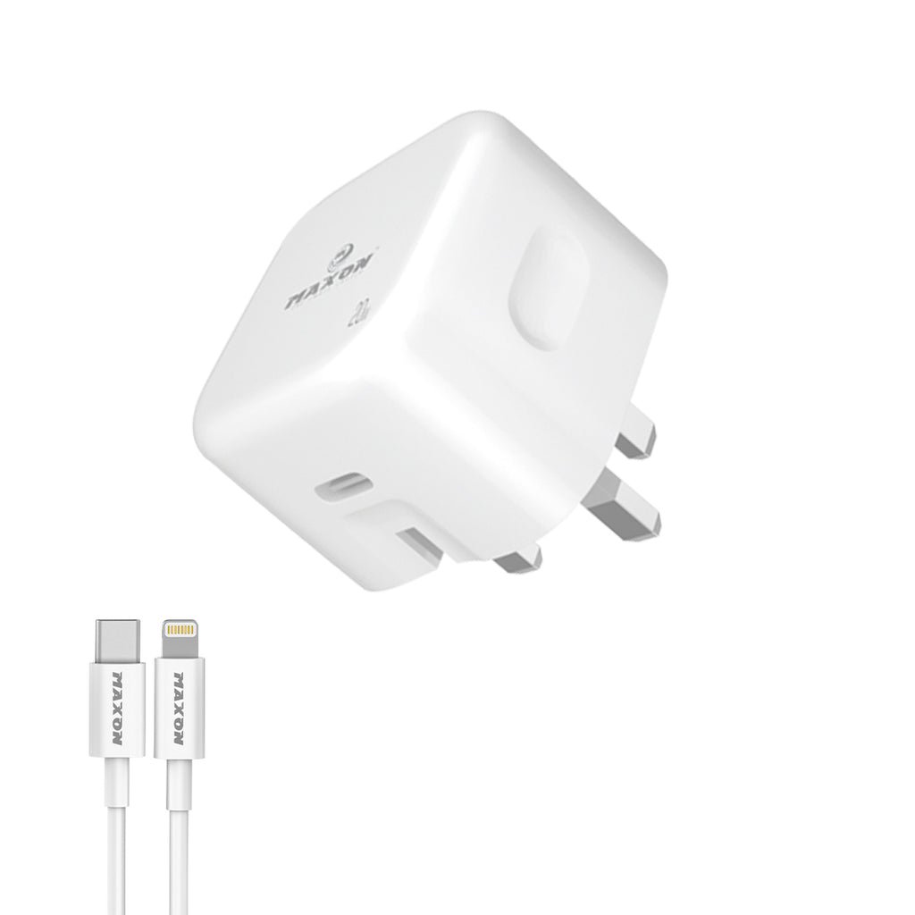 MAXON 20W Fast Charger For iPhone | PD Quick Charge | Type-C To Lightning Cable Included | For iPhone 14, 13, 12, 11, X, 8 | UK 3-Pin Plug | Original